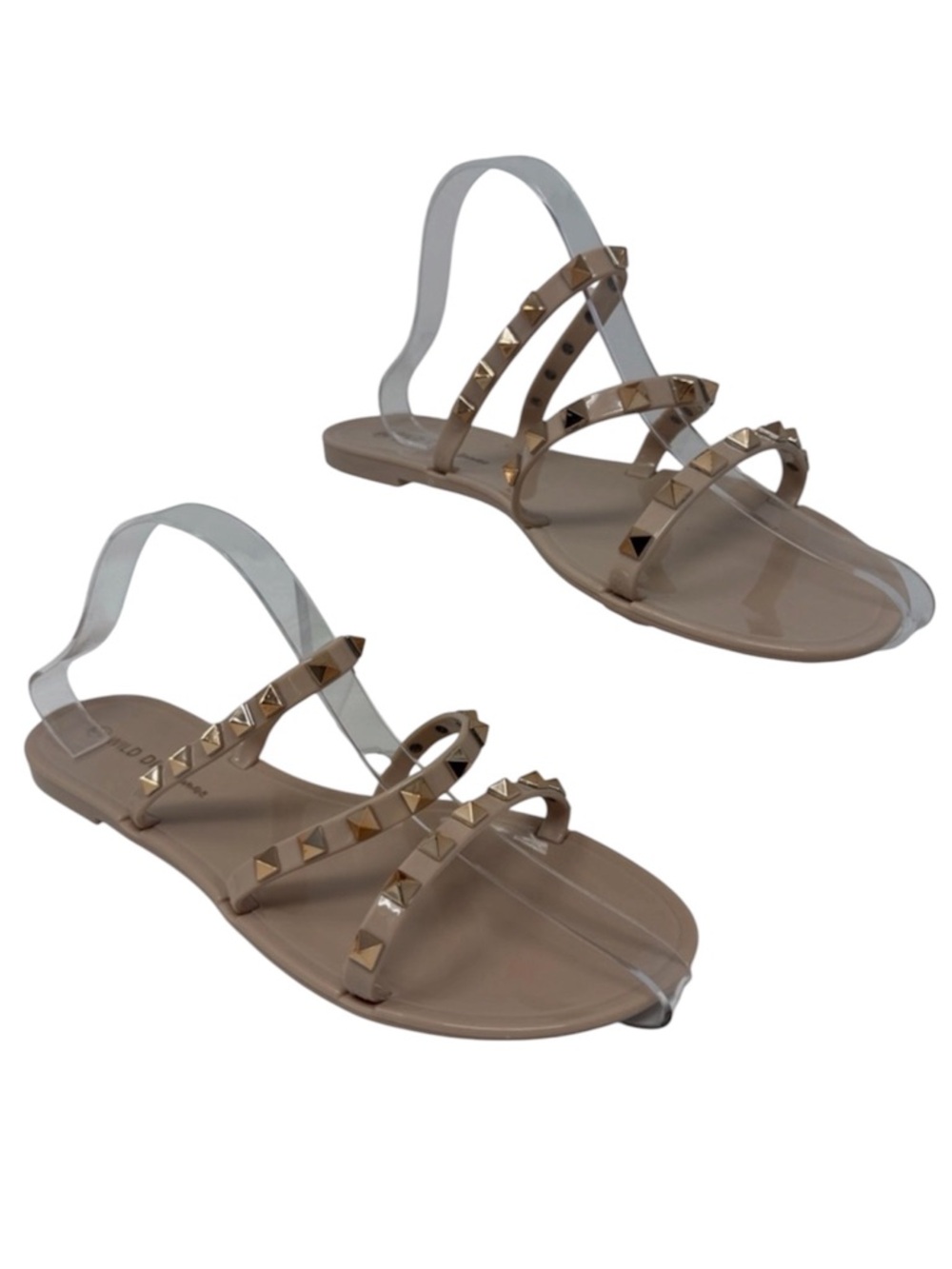 Wild Diva Nude Strappy Sandals with Gold Studs Size 9